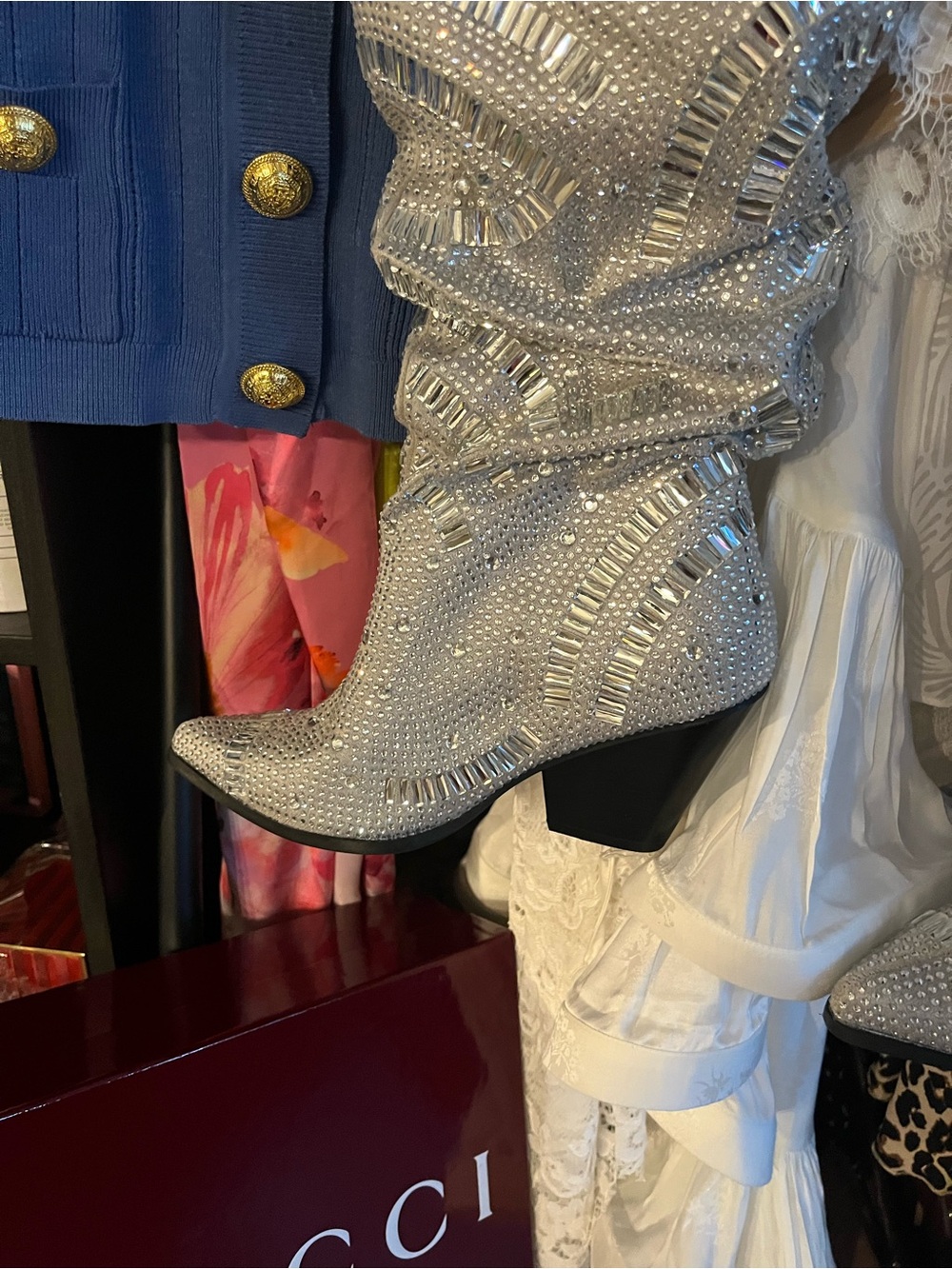 Embellished Silver Crystal Cowboy Boots thigh high size 9 ๐๐๐๐ - Picture 4 of 9